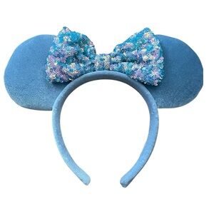 Disney Ears- Blue Velvet with Sequin Bow